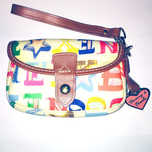 Hearts & Stars Print Canvas and Leather Wristlet